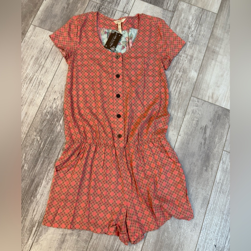 Matilda Jane Coral and Black Button-Up Romper